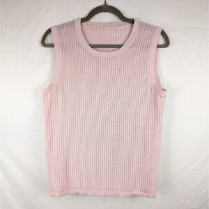 Linen Cotton Pink Ribbed Knit Tank Top Sleeveless M Coquette Romantic Dainty